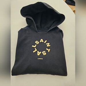 ALL SAINTS  Black Hoodie With Gold Logo Oversized Size Small